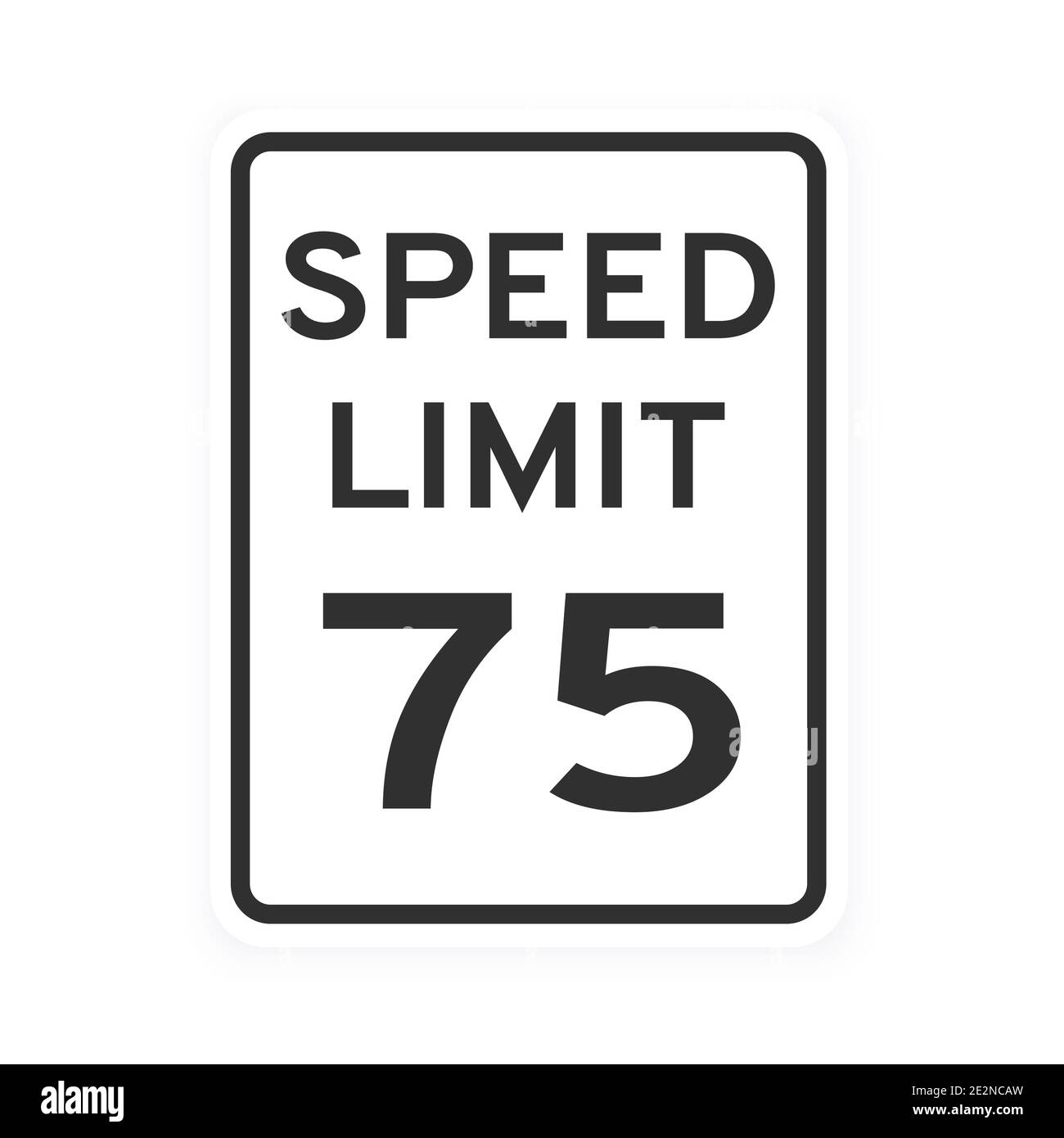 Geschwindigkeitsbegrenzung 75 Straßenverkehrssymbol Schild flacher Stil Design Vektor Illustration isoliert auf weißem Hintergrund. Vertikales Standard-Straßenschild mit Text und nu Stock Vektor