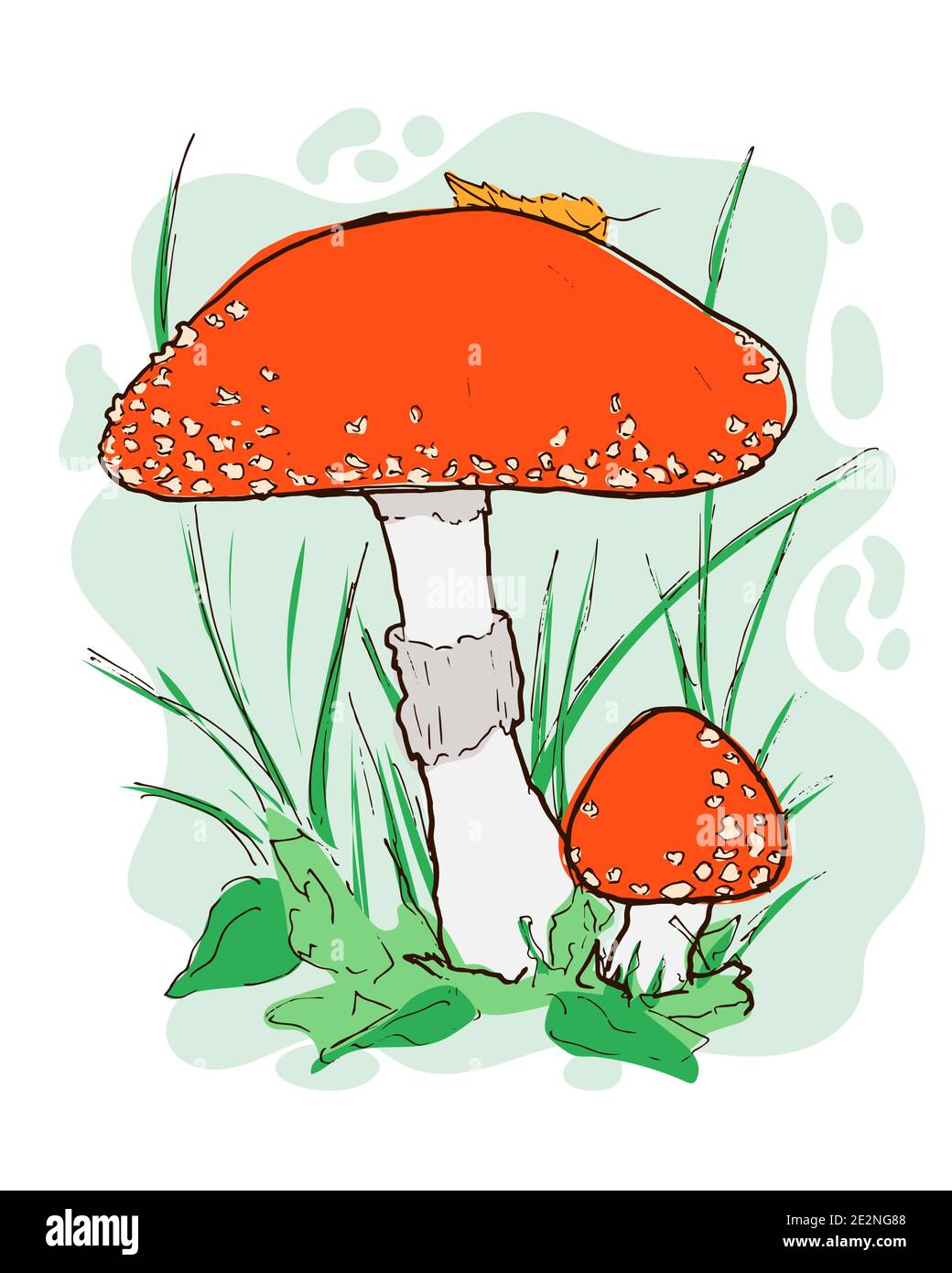 Fly agaric handgezeichnete Illustration im Cartoon-Stil. Isolierter Amanita muscaria Pilz im Wald. Aufkleber Element mit weißem Hintergrund für den Herbst Stock Vektor