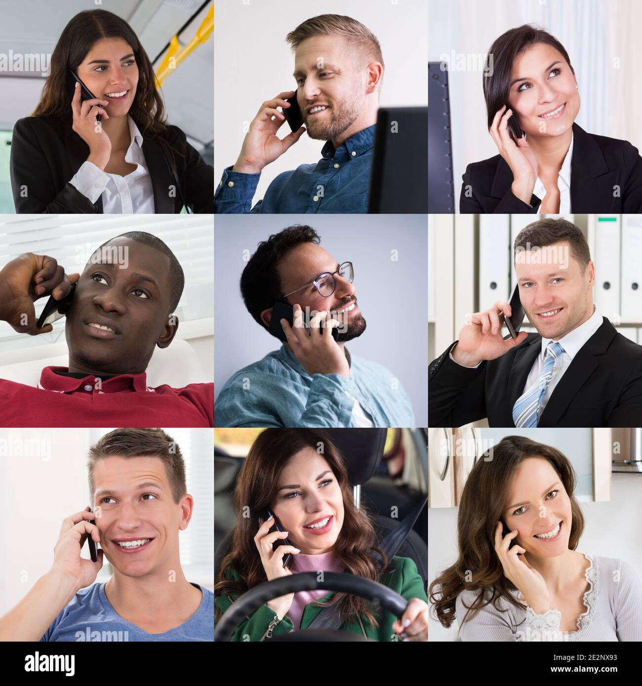 Verschiedene Geschäftsleute Sprechen Über Smartphone Portrait Collage Stockfoto Verschiedene Geschäftsleute Sprechen Über Smartphone Portrait Collage Stockfoto