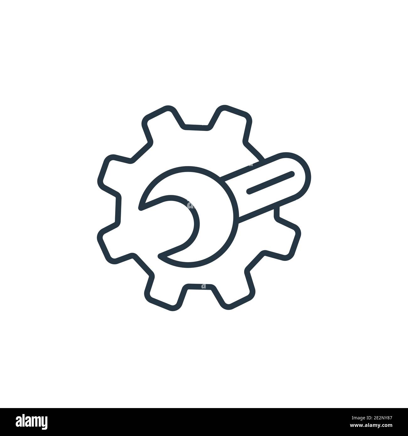 Symbol für Schlüssel und Zahnradkonturendarstellung. Dünne Linie schwarzer Schlüssel und Getriebe Symbol, flache Vektor einfache Element Illustration von editierbaren Konstruktionskonzept Stock Vektor