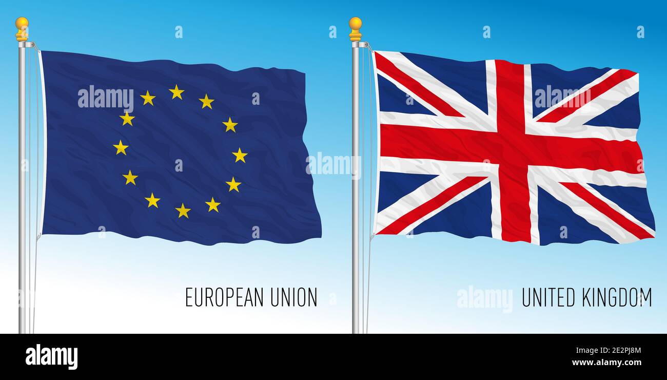 Flaggen der Europäischen Union und des Vereinigten Königreichs, Vektorgrafik Stock Vektor