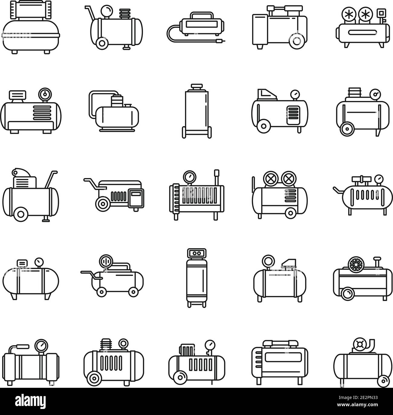 Moderne Luftkompressor Symbole Set, Umriss Stil Stock Vektor