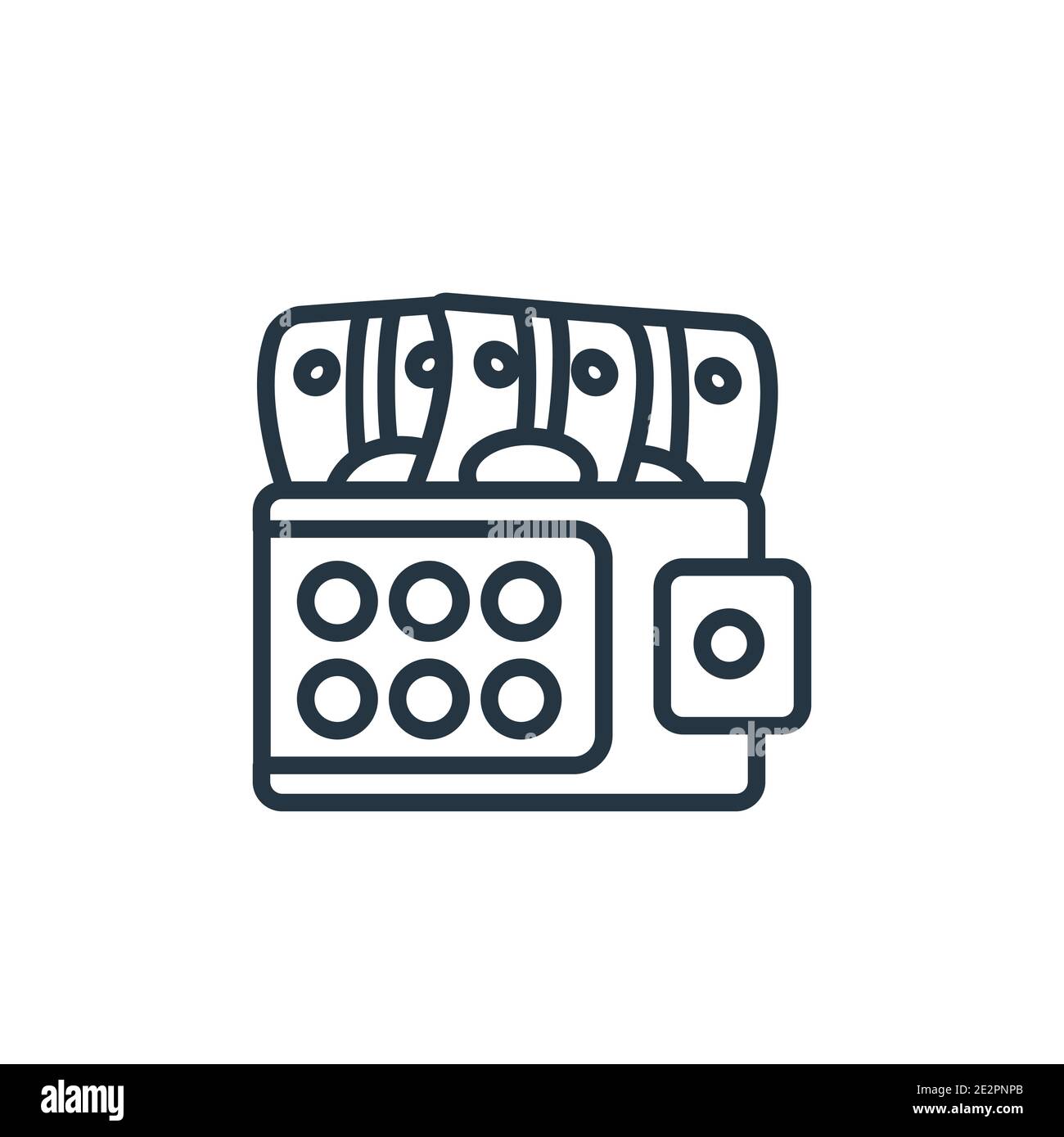 Geldbörse gefüllt Geld Tool Umriss Vektor-Symbol. Dünne Linie schwarze Brieftasche gefüllt Geld Tool Symbol, flache Vektor einfache Element Illustration von editierbaren com Stock Vektor