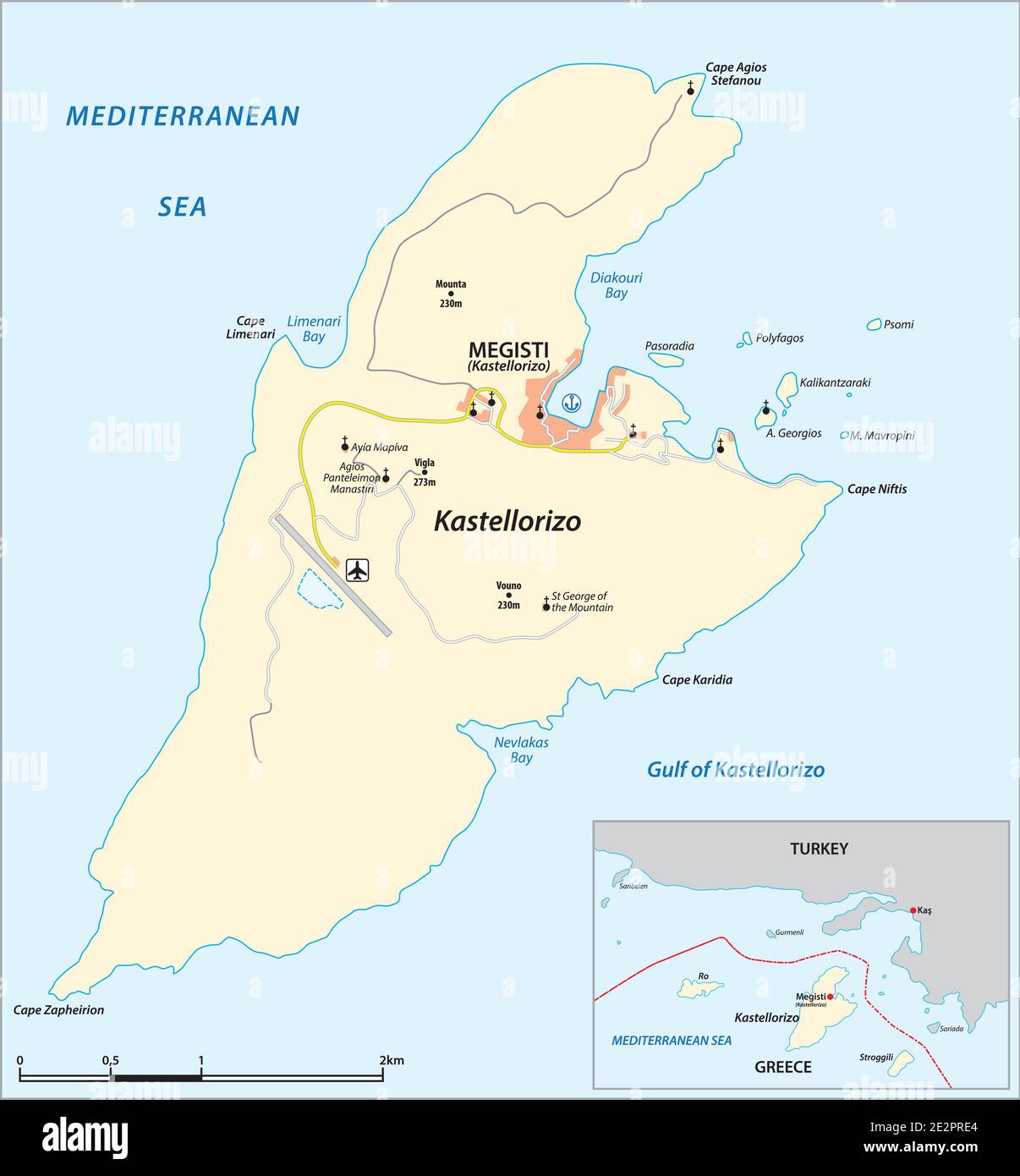 vektorkarte der griechischen mittelmeerinsel Kastellorizo Stock Vektor