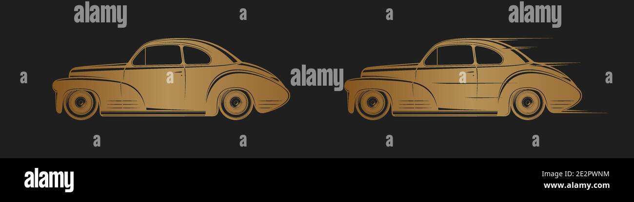 Golden Oldtimer Silhouette auf schwarzem Hintergrund. Stock Vektor