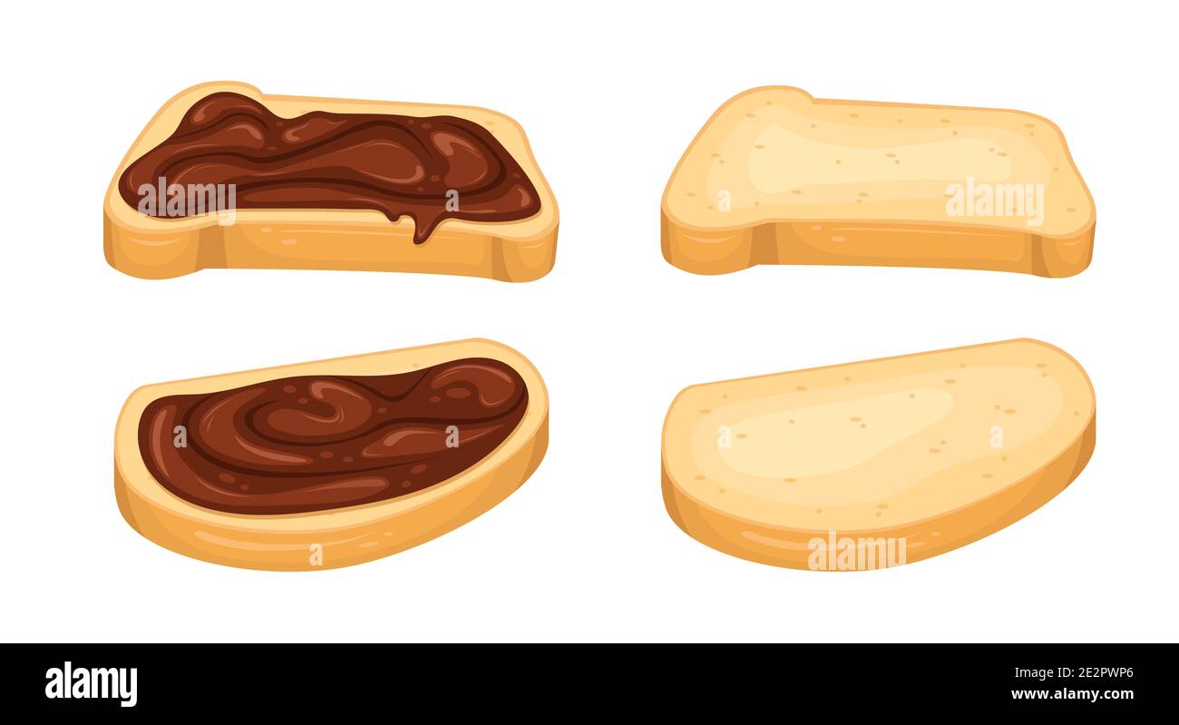 Set von Vektorgrafiken mit Schokoladenpaste Sandwiches und Brotscheiben. Nachtisch. Süßer Snack. Stock Vektor