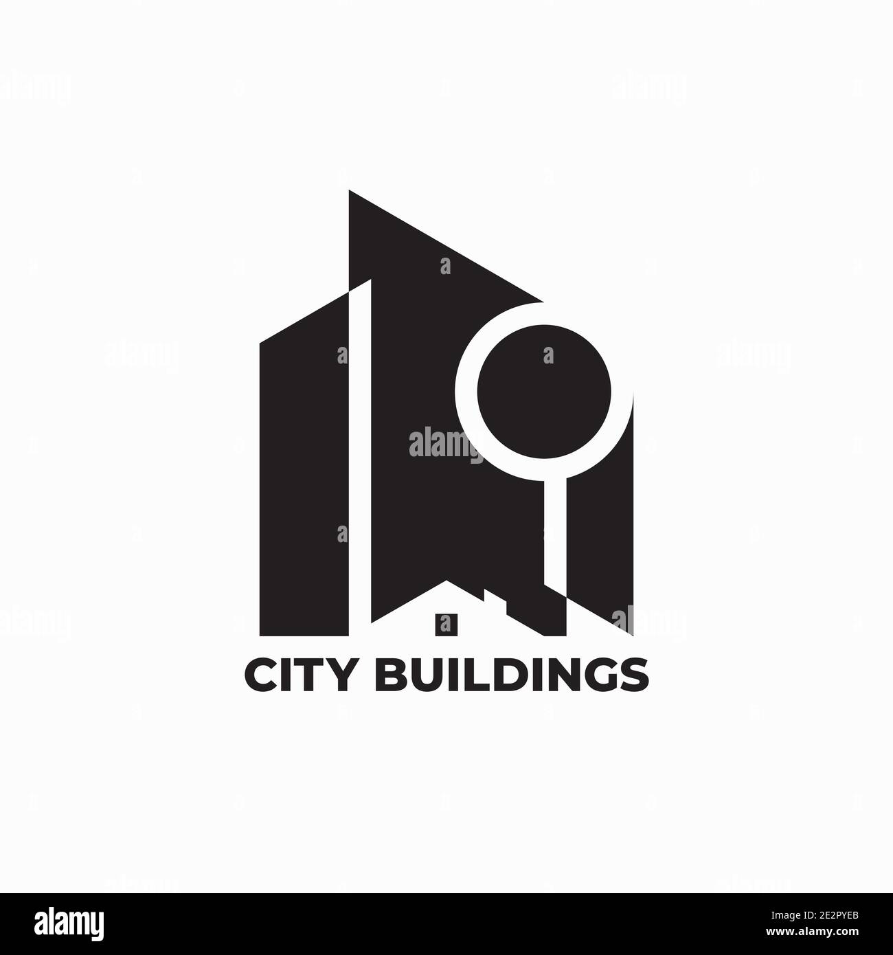 Logo-Design für Stadtgebäude. Vektor-Illustration von Wohngebäuden, Haus und abstrakten Baum isoliert auf weißem Hintergrund Stock Vektor