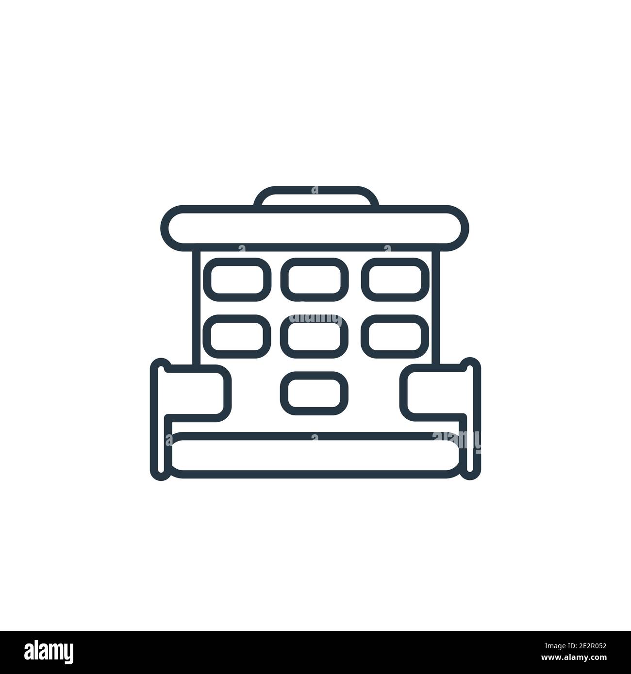 Vektorsymbol für den UNO-Gebäudekonturenkonturenaufbau. Dünne Linie schwarz uno Gebäude Symbol, flache Vektor einfache Element Illustration von editierbaren Gebäuden Konzept isoliert Stock Vektor