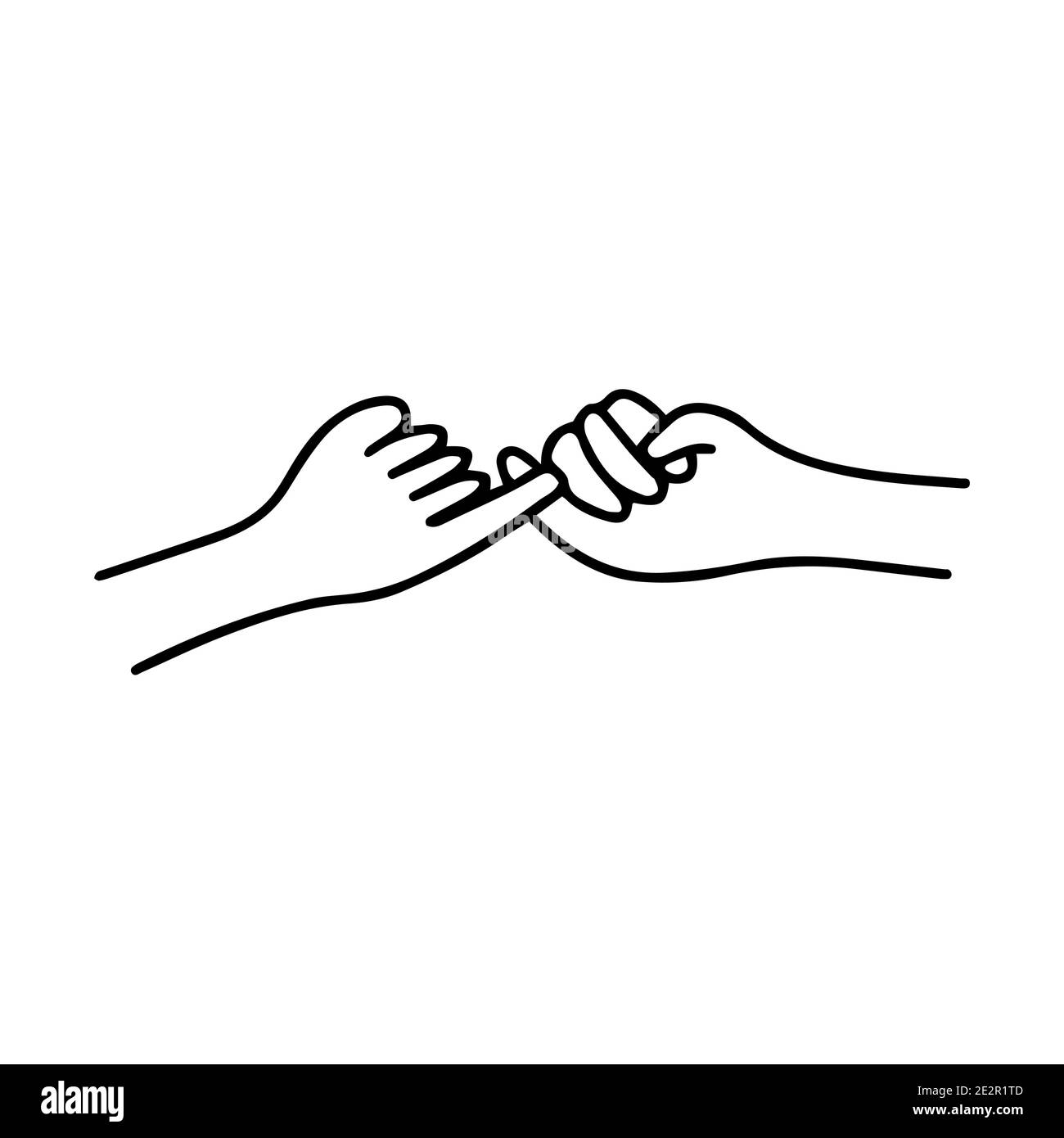 Eid mit den Händen auf die kleinen Finger. Versprechen, Frieden, Vertrauen. Schwarz-Weiß-Vektor isolierte Illustration Doodle Symbol Stock Vektor