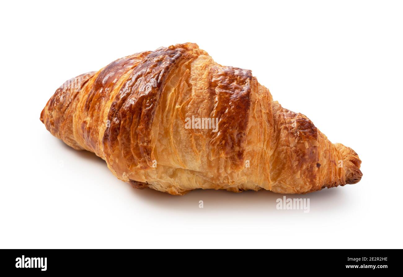 Ein Croissant auf einem weißen Hintergrund Stockfoto