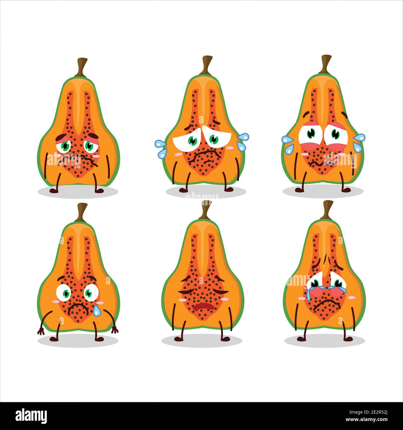 Stück Papaya Cartoon-Figur mit trauriger Ausdruck. Vektorgrafik Stock Vektor