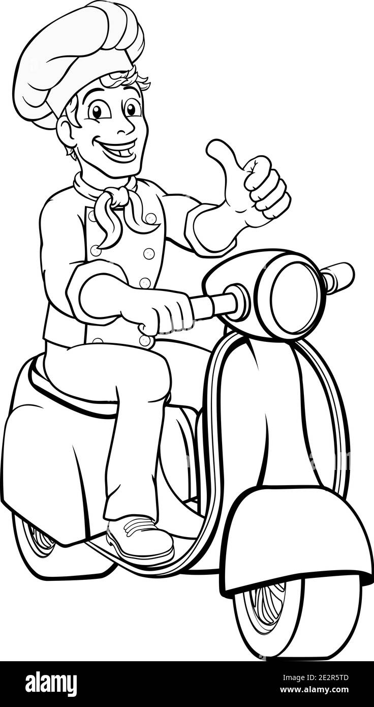 Küchenchef Moped Scooter Food Delivery Man Cartoon Stock Vektor