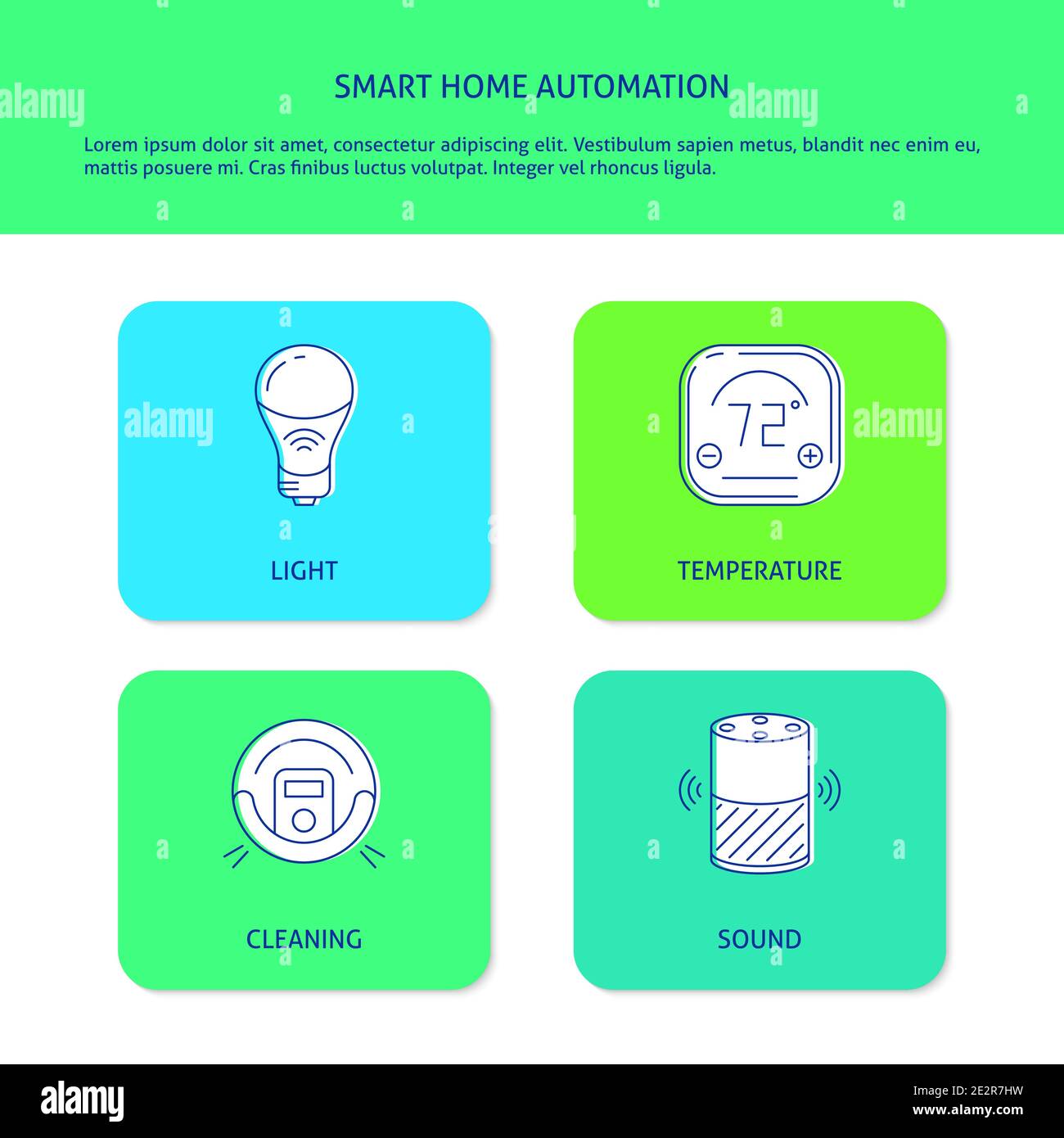 Smart Home Automation Banner im Linienstil. Internet of Things Konzeptposter mit Platz für Text. Vektorgrafik. Stock Vektor