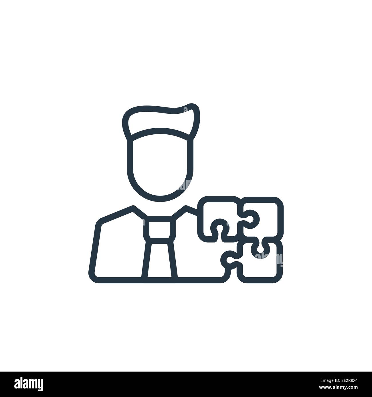 Mann mit Lösungen skizzieren Vektor-Symbol. Dünne Linie schwarz Mann mit Lösungen Symbol, flache Vektor einfache Element Illustration von editierbaren Business concep Stock Vektor