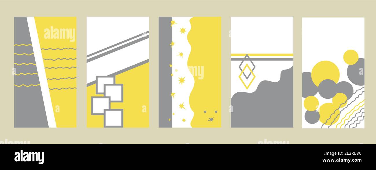 Elegante Social-Media-Vorlagen in trendigen Farben Illuminating Yellow und Ultimate Grey Hintergründe mit Design-Elementen, abstrakte Ornament für Geschichten Design gesetzt Stock Vektor