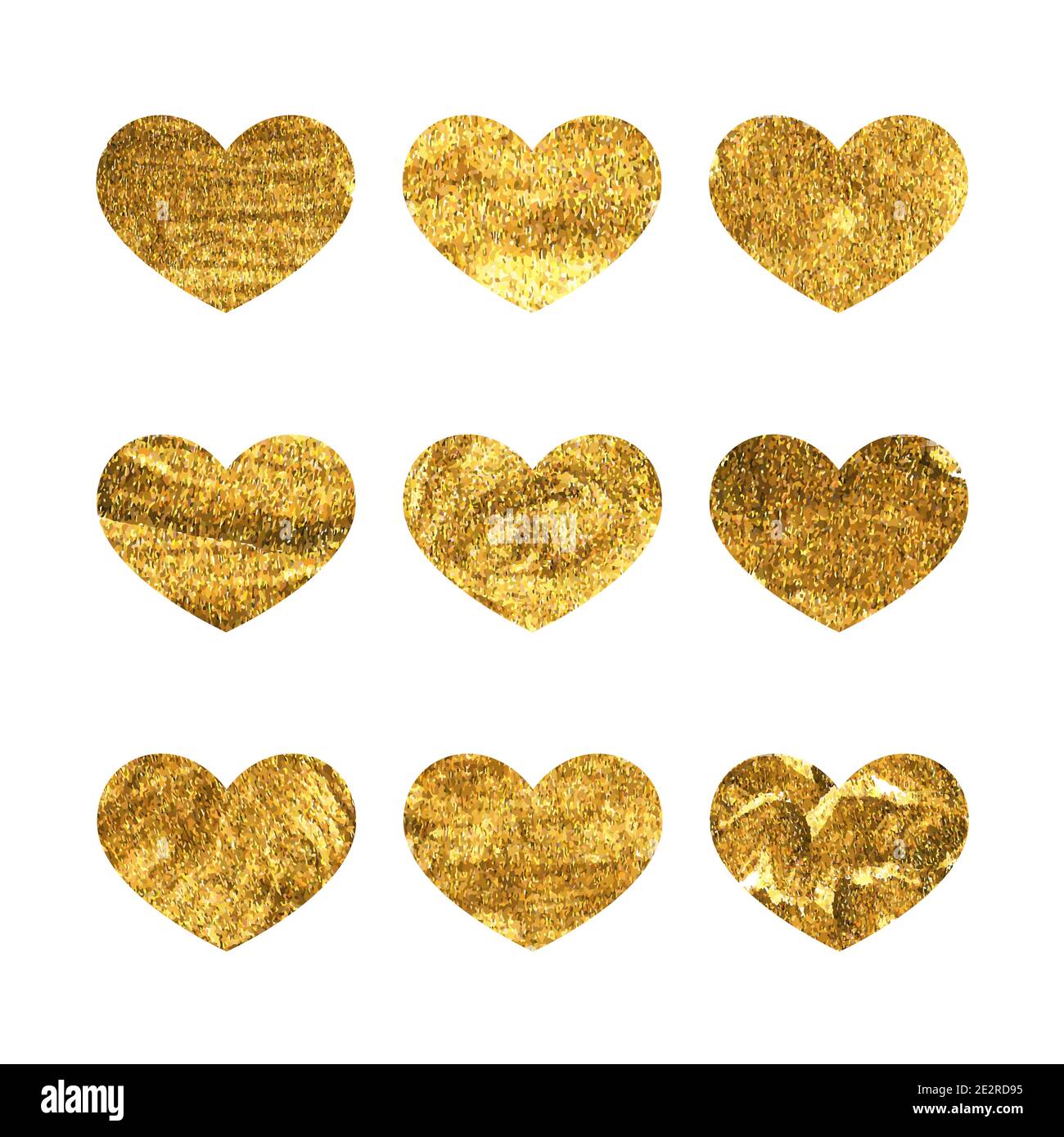 Set von goldenen Herzen leuchtenden Pinselstrichen.Romantic dekorative Symbole für valentine oder Hochzeit glitzernden Karte.Vektor-Illustration.EPS10 Stock Vektor