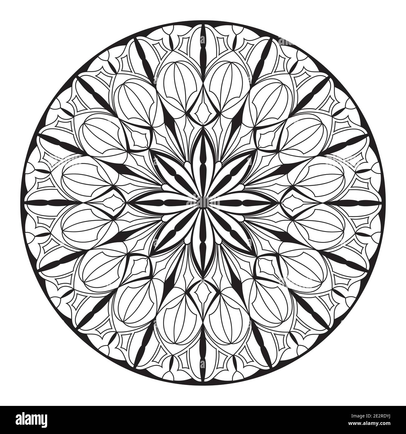 Schwarz-weißes geometrisches Mandala. Gotisches Vektorbild des Ornaments. Stock Vektor