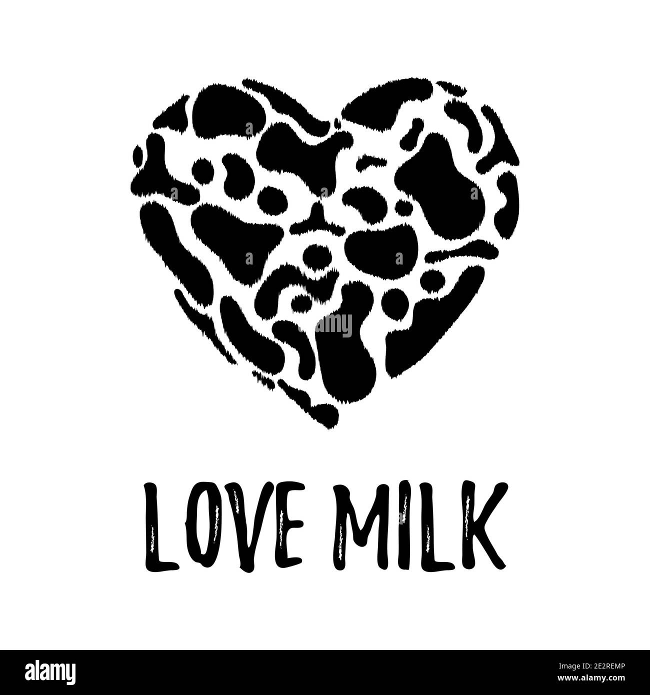 Сow Haut in Form von Herz. Liebe Milch oder Milch Tag. Molkereiprodukte drucken. vektor-Illustration. Stock Vektor