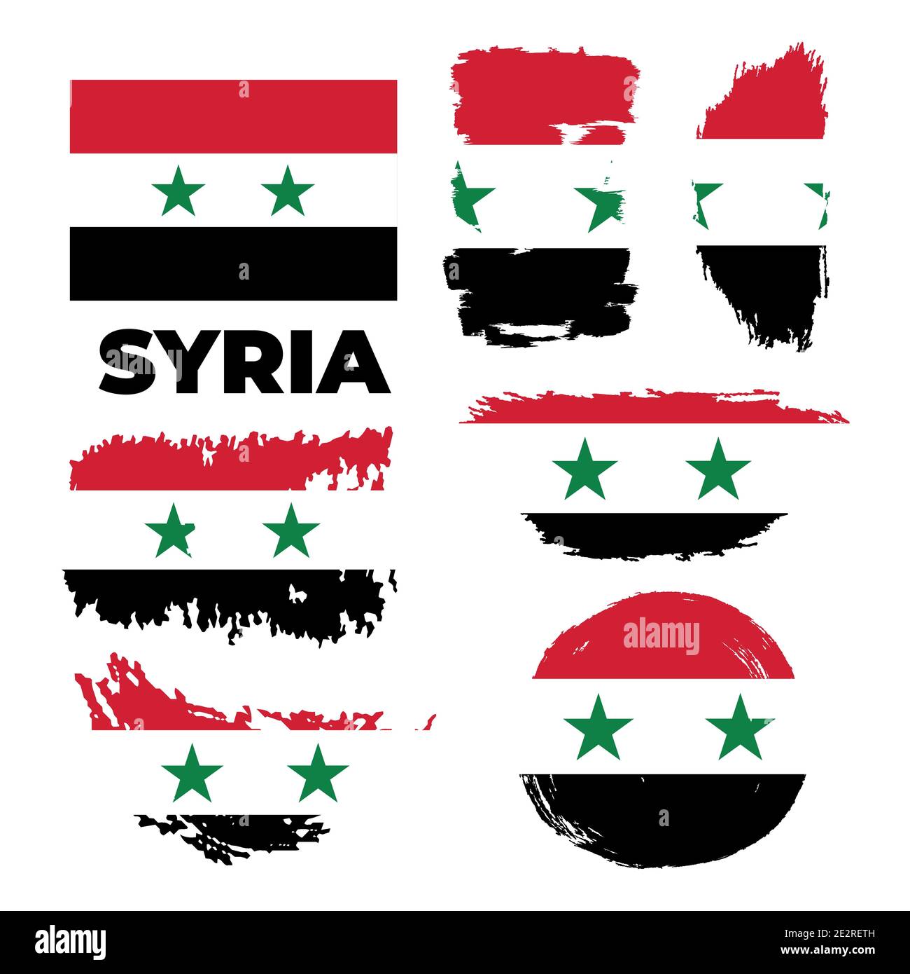 Pinsel gemalte Grunge Flagge von Syrien Land. Unabhängigkeitstag Syriens. Stock Vektor