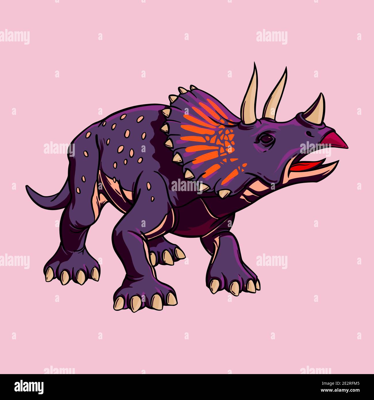 Farbe Cartoon Zeichnung Triceratops Dinosaurier für den Druck. Illustration für Kinder. Vektorclipart Stock Vektor
