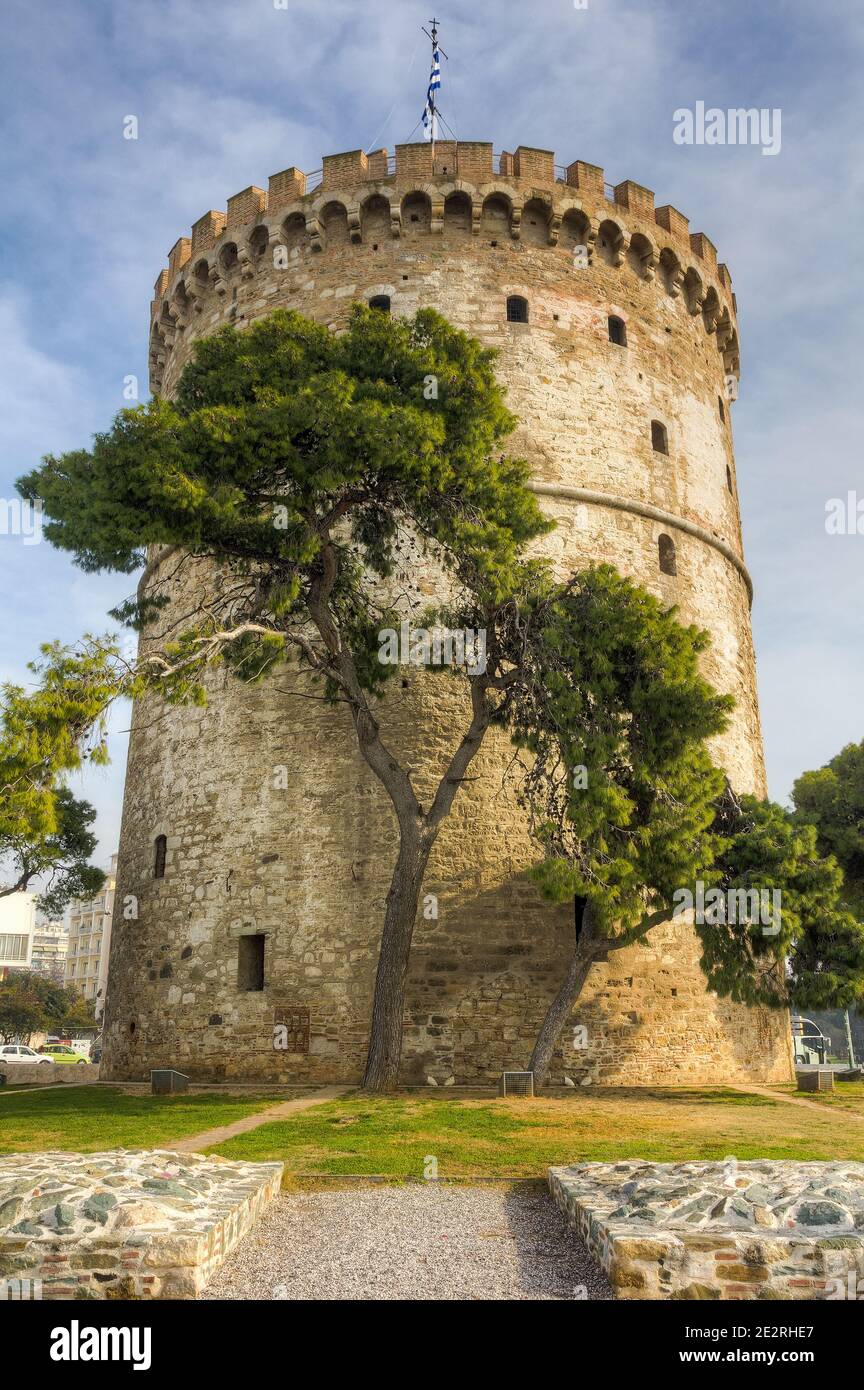 Weißer Turm (Lefkos Pyrgos), Thessaloniki, Mazedonien, Griechenland. Stockfoto