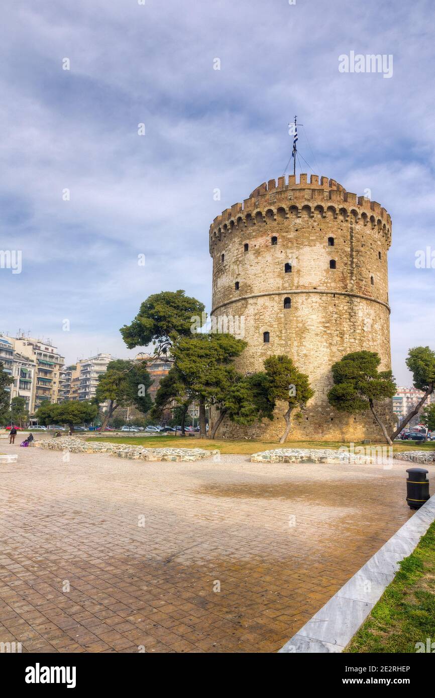 Weißer Turm (Lefkos Pyrgos), Thessaloniki, Mazedonien, Griechenland. Stockfoto