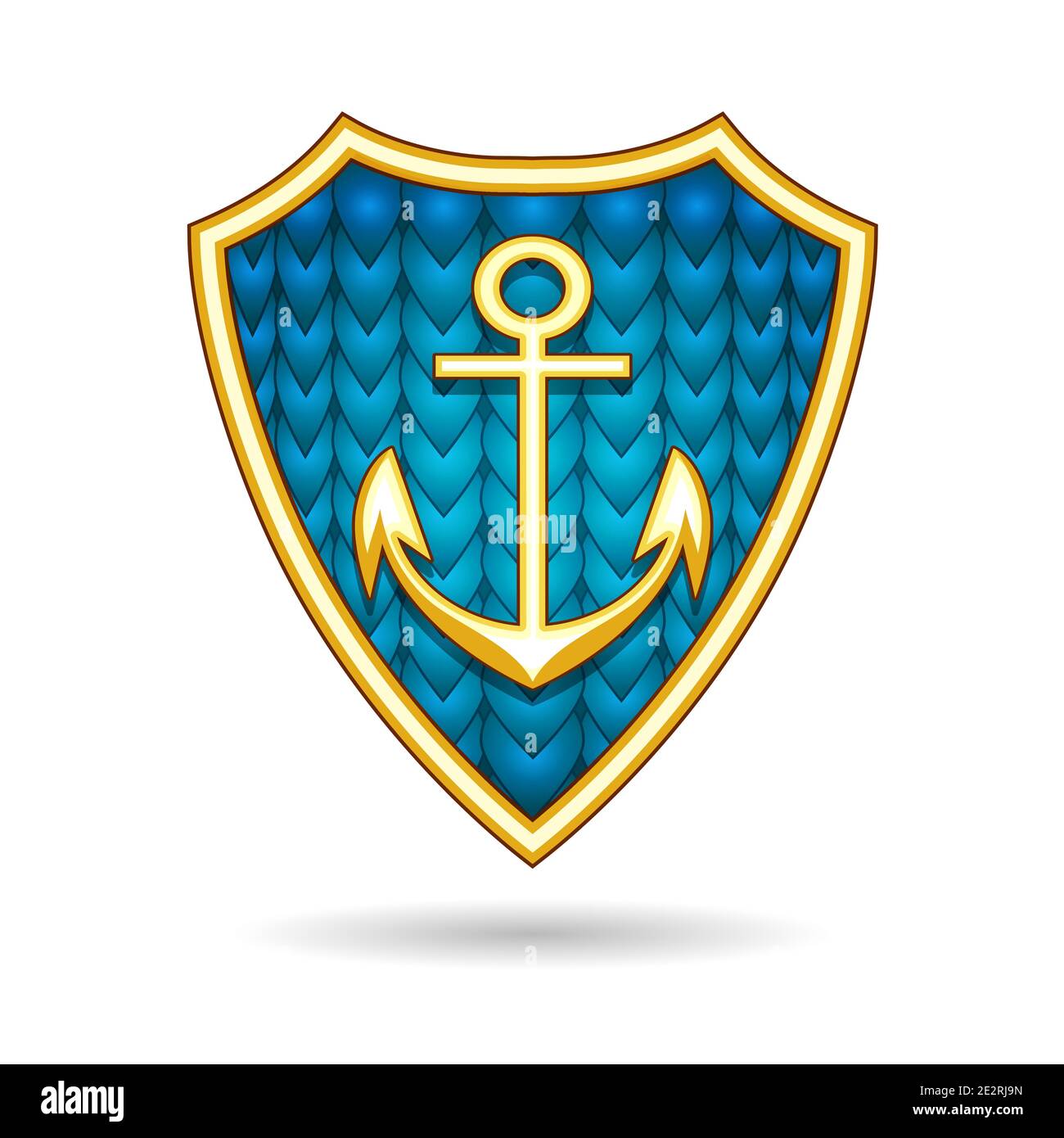 Schiffsanker auf dem Fischschild. Nautisches Emblem. Vektorgrafik. Stock Vektor