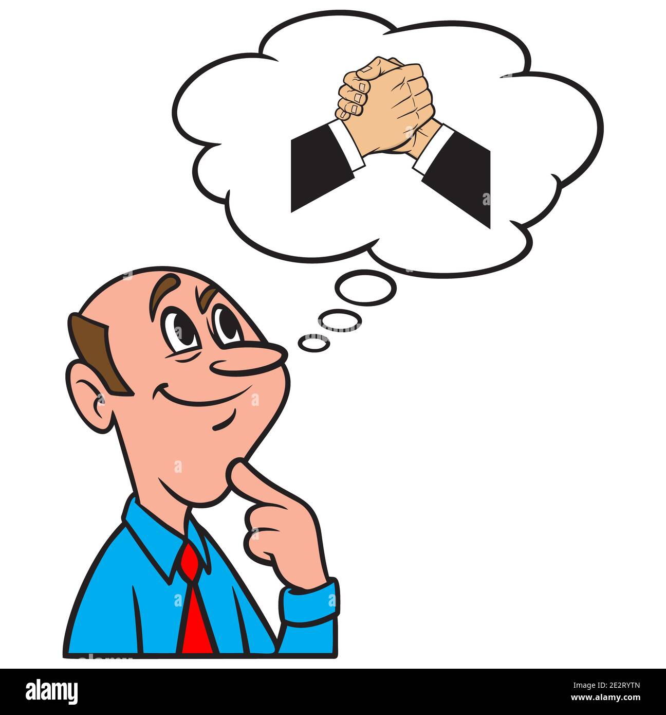 Thinking about a Cool Handshake - EINE Cartoon-Illustration eines Mannes, der an einen Cool Handshake denkt. Stock Vektor