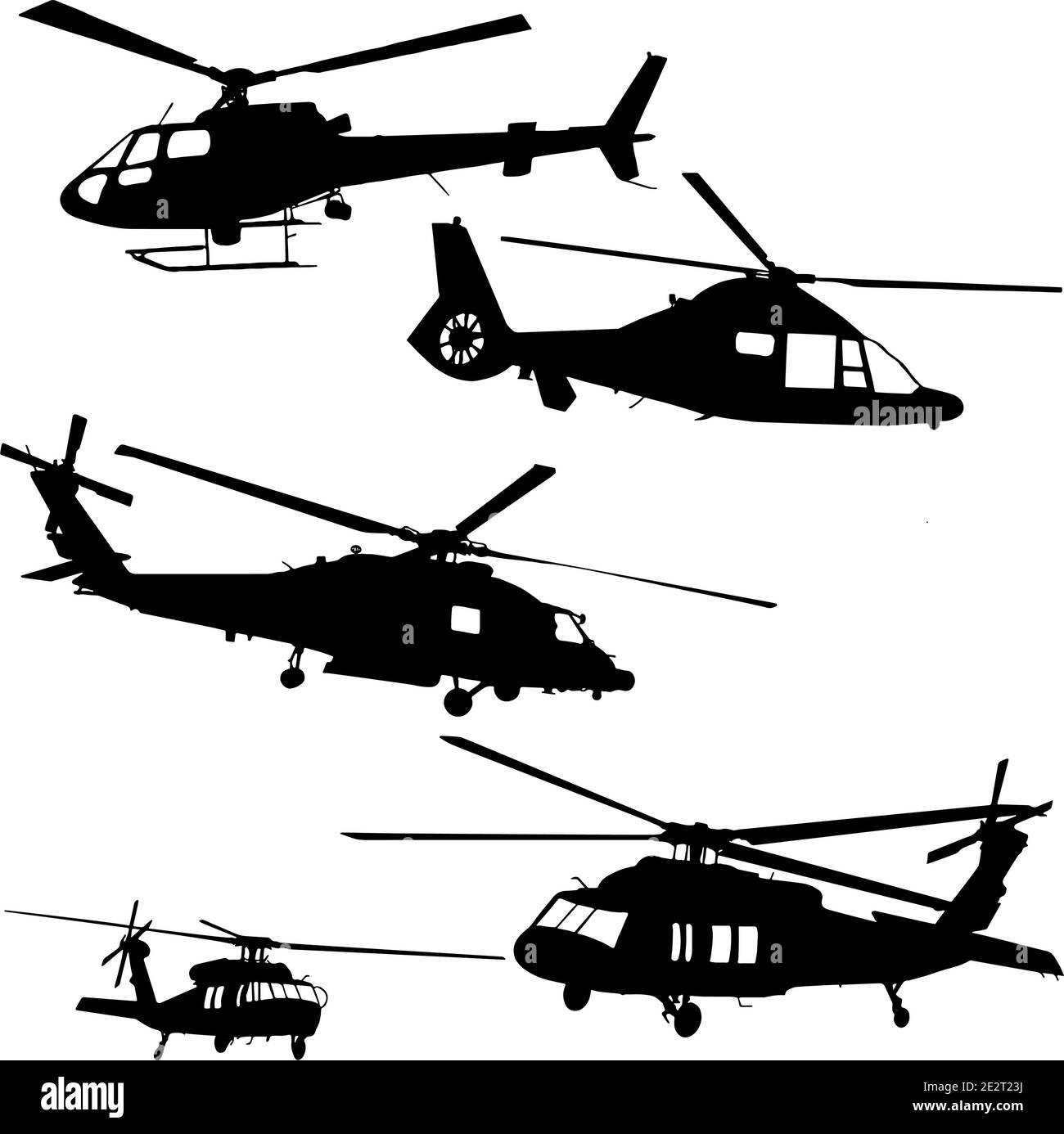 Hubschrauber Silhouette Vektor in schwarz auf weißem Hintergrund gesetzt Stock Vektor