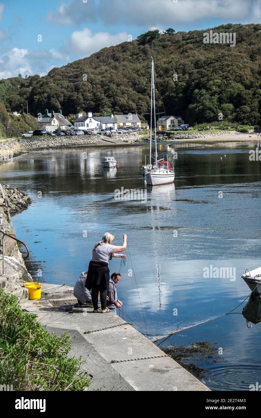 Menschen krabben in Solva Stockfoto