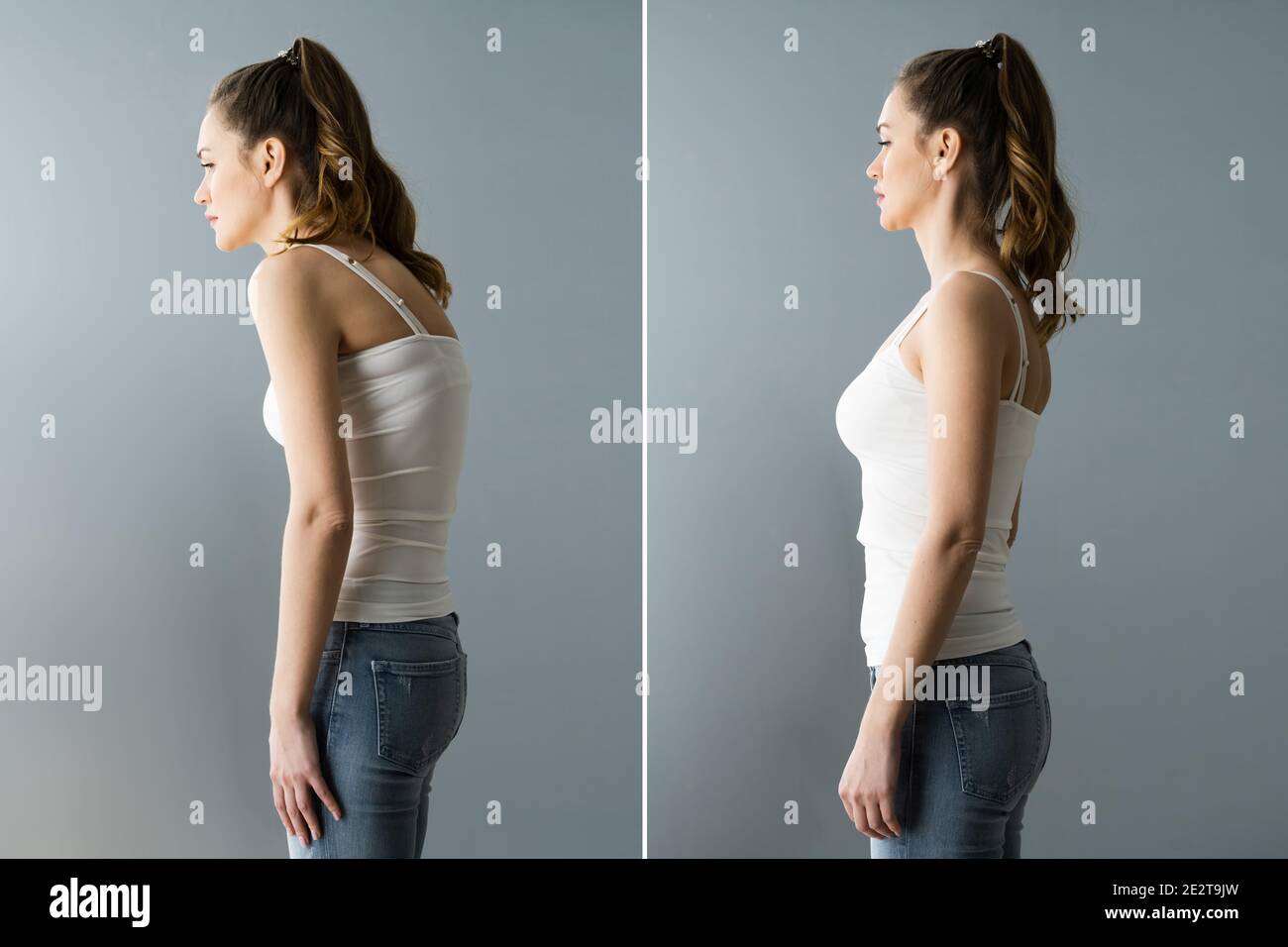 Rückenschmerzen Bauchlage Vor Und Nach Stockfoto