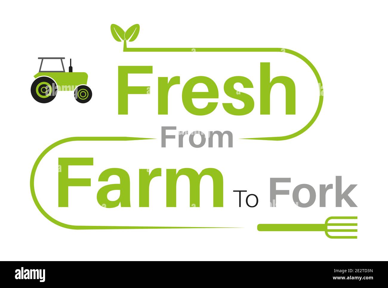 Essen Sie lokale Produkte frisch von der Farm auf die Gabel Vektor-Illustration Auf weißem Hintergrund - Nachhaltiges lokales Lebensmittelkonzept Stock Vektor
