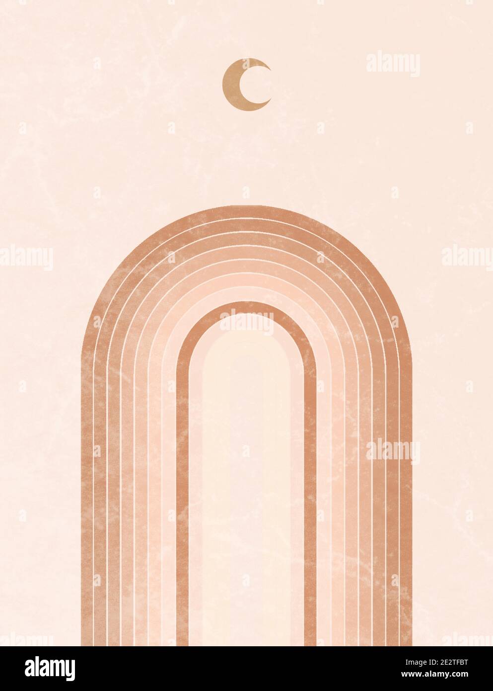 Abstrakter marokkischer Hintergrund mit geometrischen Formen, Regenbogen, Mond und Sonne. Boho Wanddekor Dekorationen. Moderner minimalistischer Kunstdruck aus der Mitte des Jahrhunderts. Stock Vektor