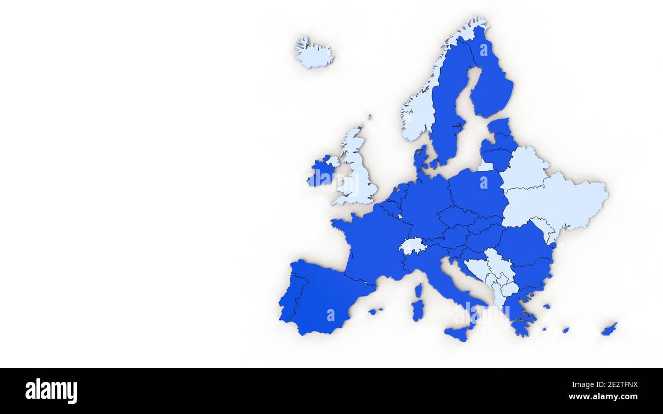 Europa-Karte in 2021 weißem Hintergrund - 3D-Rendering Stockfoto