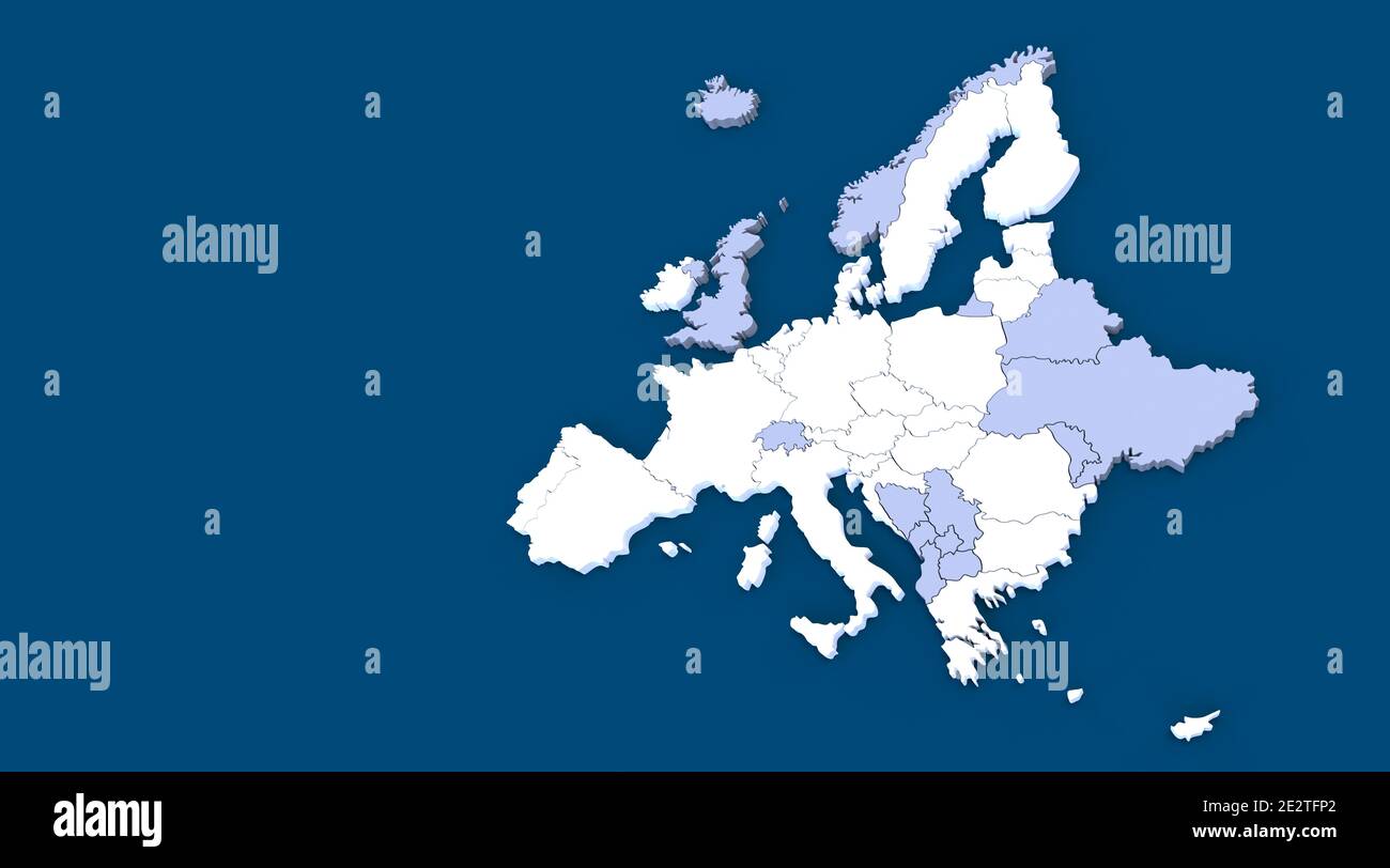 Europa-Karte in 2021 blauem Hintergrund - 3D-Rendering Stockfoto