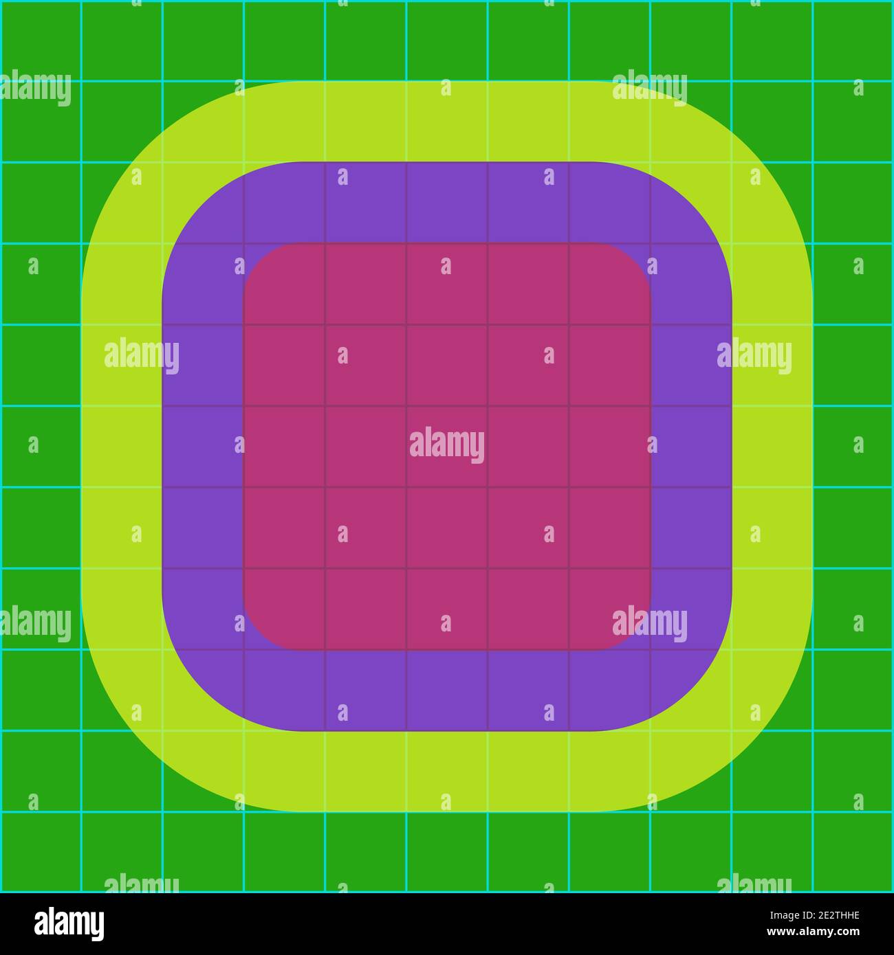 Ein abstraktes neongrünes und violettes Rasterfeld-Hintergrundbild. Stock Vektor