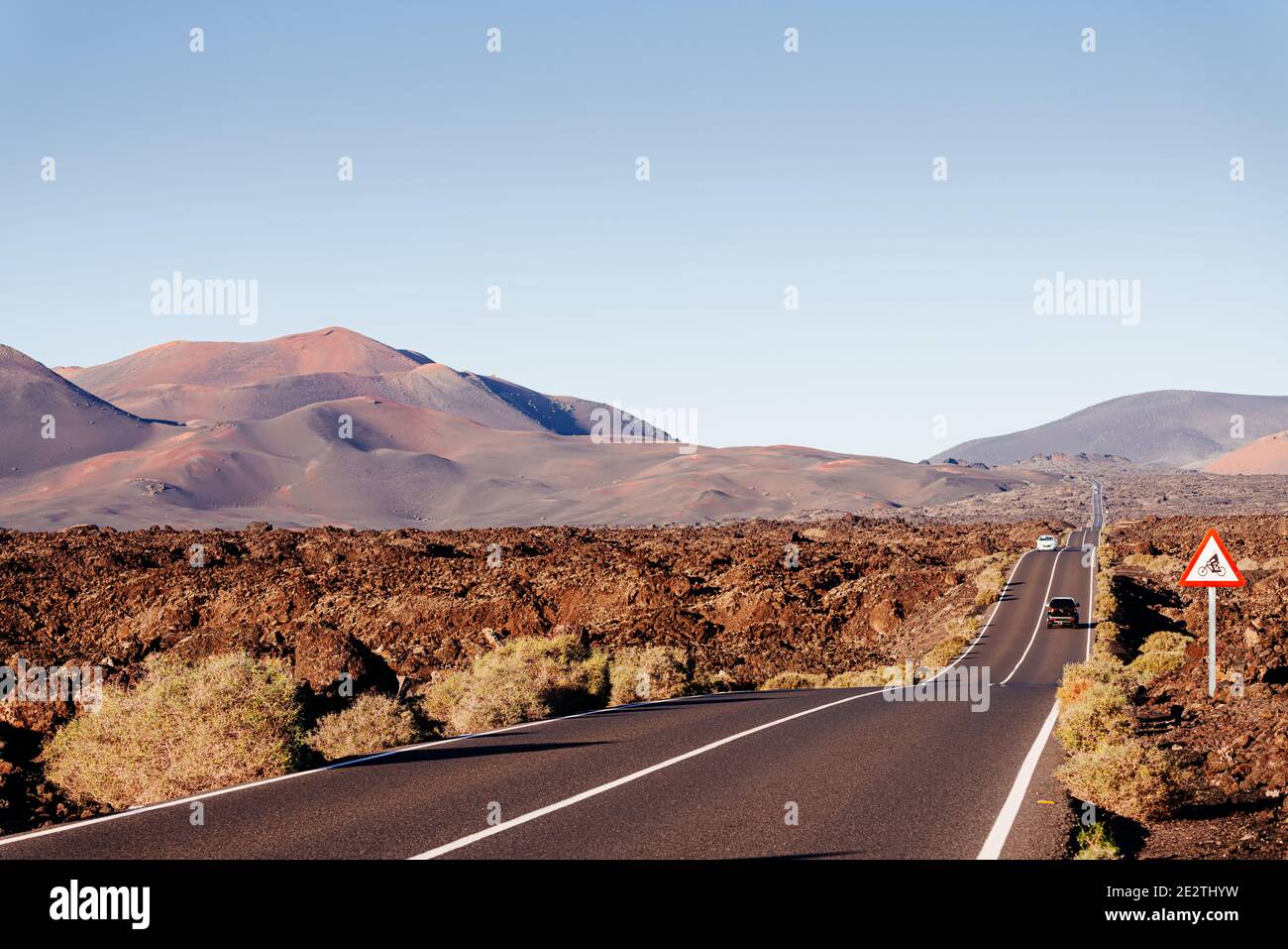 Panoramastraße in Timanfaya, Lanzarote. Vulkanlandschaft Kanarische Inseln Stockfoto