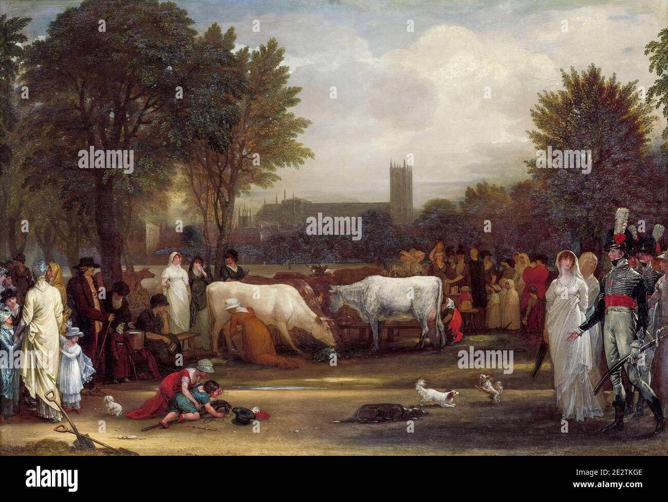 Milchmädchen im St James's Park, Westminster Abbey Beyond, Gemälde von Benjamin West, um 1801 Stockfoto