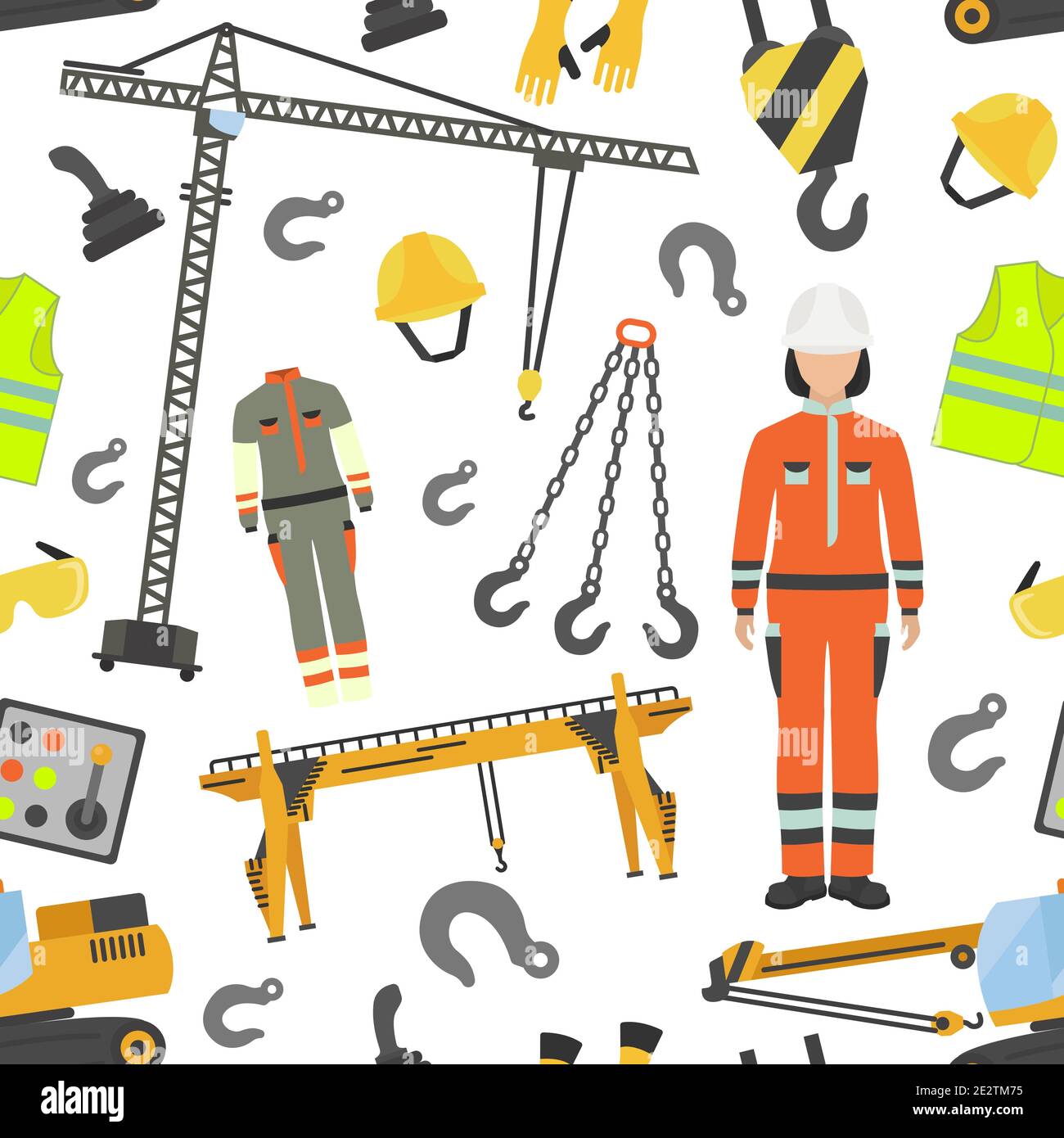 Beruf und Beruf eingestellt. Werkzeuge und Ausrüstung des Kranbedieners. Nahtloses Muster.Vektorgrafik Stock Vektor