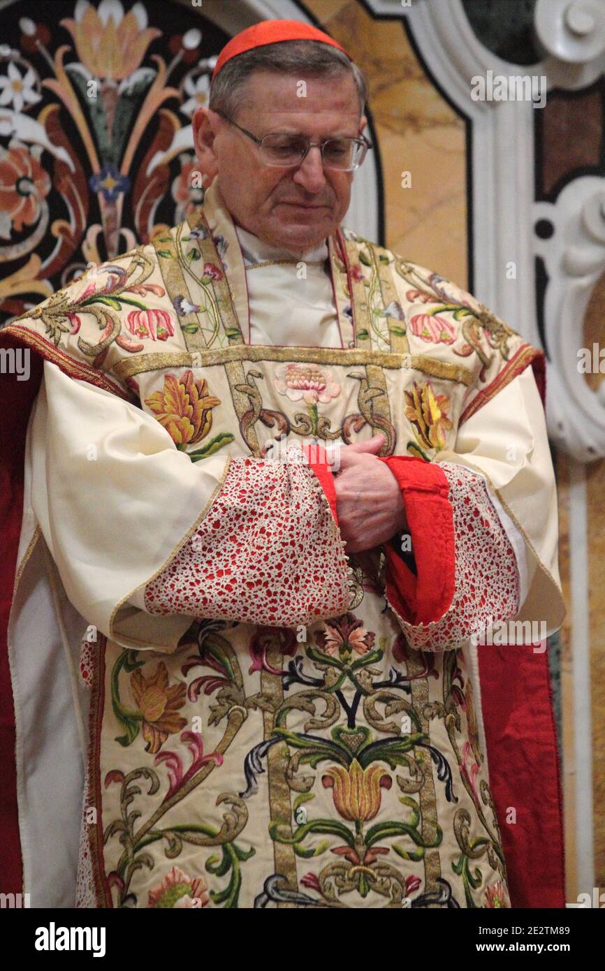 Cassino, Italia - 21 März 2018: Il cardinale Angelo Amato durante la cerimonia nell'abbazia di Montecassino per le celebrazioni di San Benedetto Stockfoto