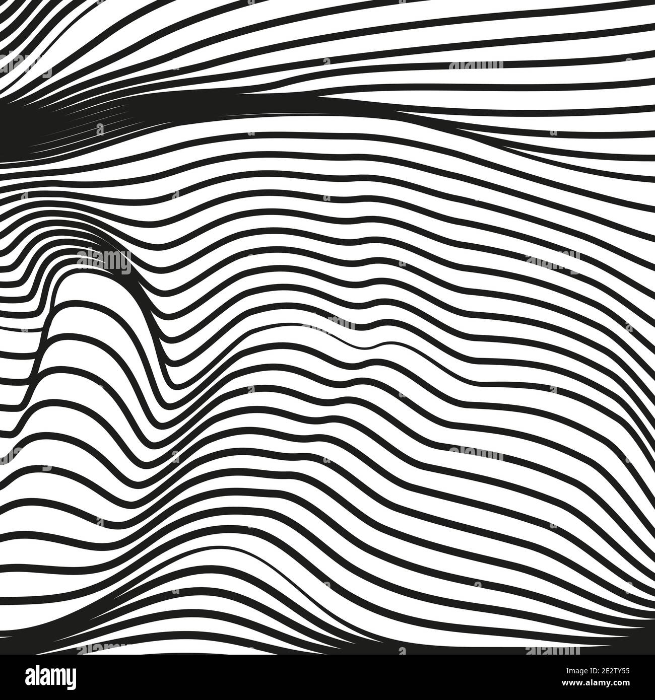 Abstrakte verformte Oberfläche. Schwarz-weiß gewellter Hintergrund. Futuristisches Konzept. Psychedelische Kunst Linienmuster. Vektoreffekte. EPS10-Bild Stock Vektor