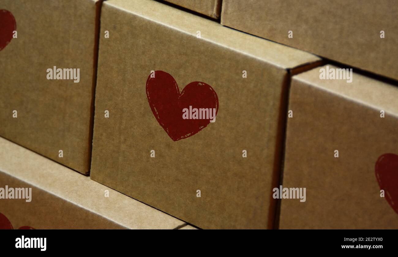 Herz Gesundheit und Liebe Symbol Stempel auf Karton gedruckt. Romantisches, Herz, Feier Botschaft Konzept. Stockfoto
