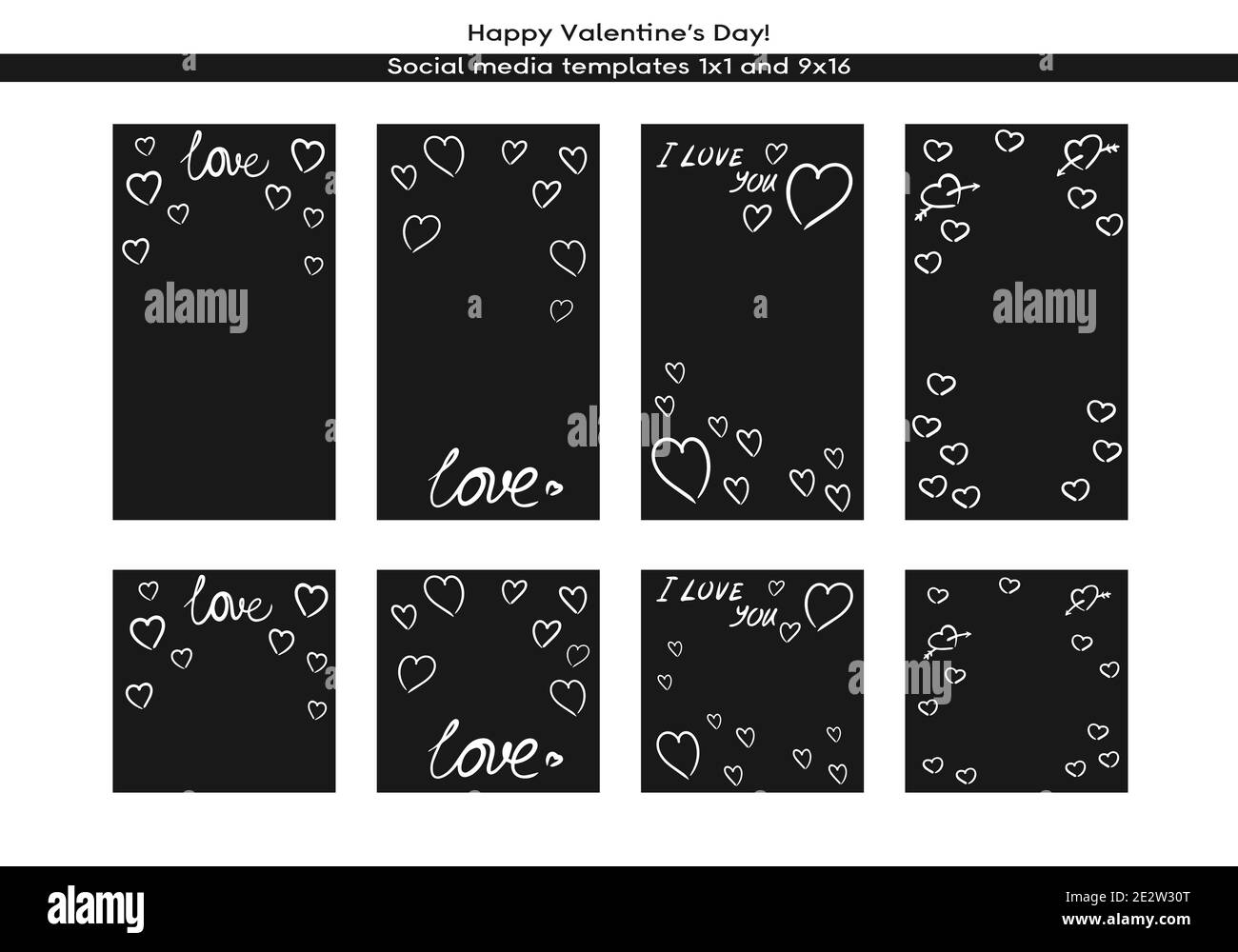 Liebe Valentinstag Social Media handgezeichnete Vorlage. Editierbarer quadratischer Postrahmen mit Kopierraum. Handgezeichnetes einfaches minimalistisches Design, trendige Doodle-Linien Stock Vektor