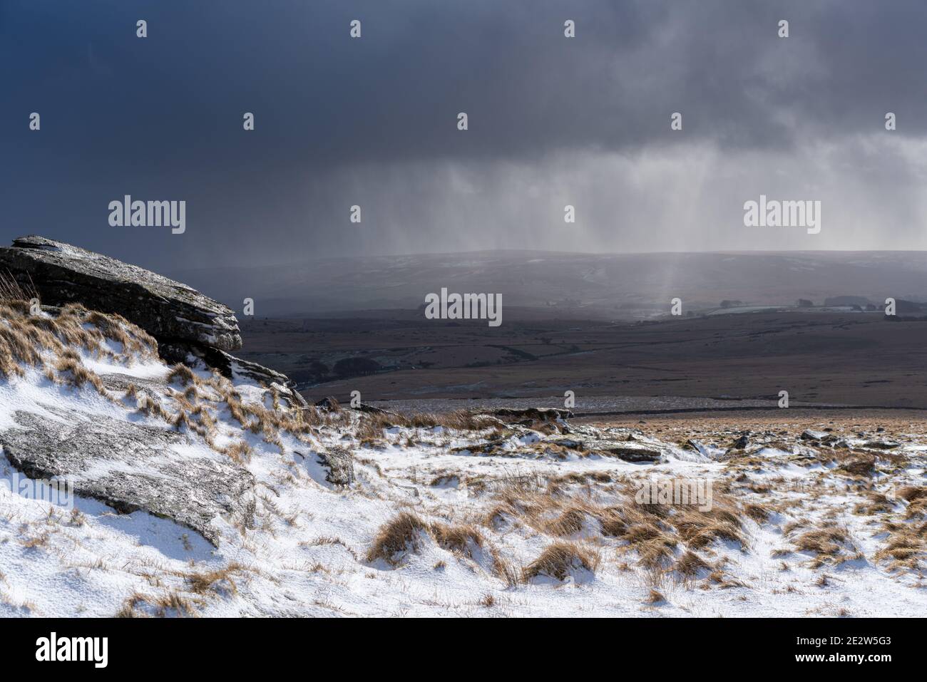 Schnee am höheren Weißen Tor, Dartmoor, Devon Stockfoto