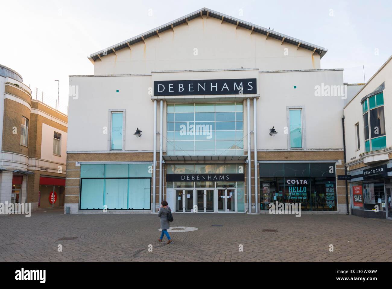 Weymouth, Dorset, Großbritannien. Januar 2021. Allgemeine Ansicht des Debenhams Kaufhauses in Weymouth in Dorset, das nicht wieder geöffnet wird, wenn die Sperre endet. Bild: Graham Hunt/Alamy Live News Stockfoto