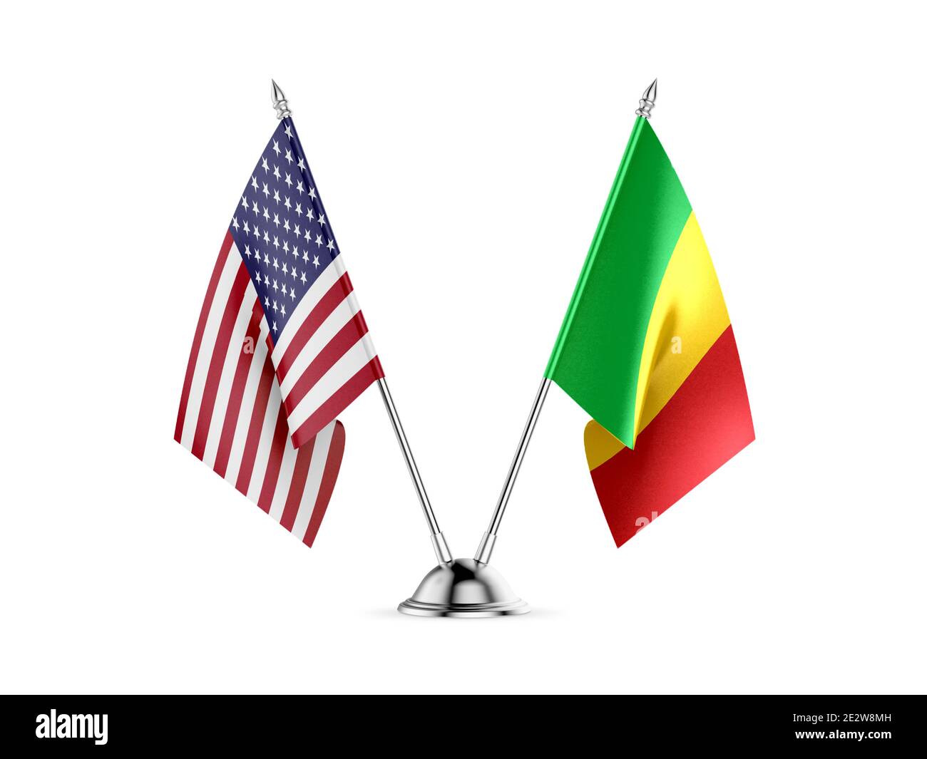 Schreibtisch Fahnen, Vereinigten Staaten von Amerika und Mali, auf weißem Hintergrund. 3D-Bild Stockfoto