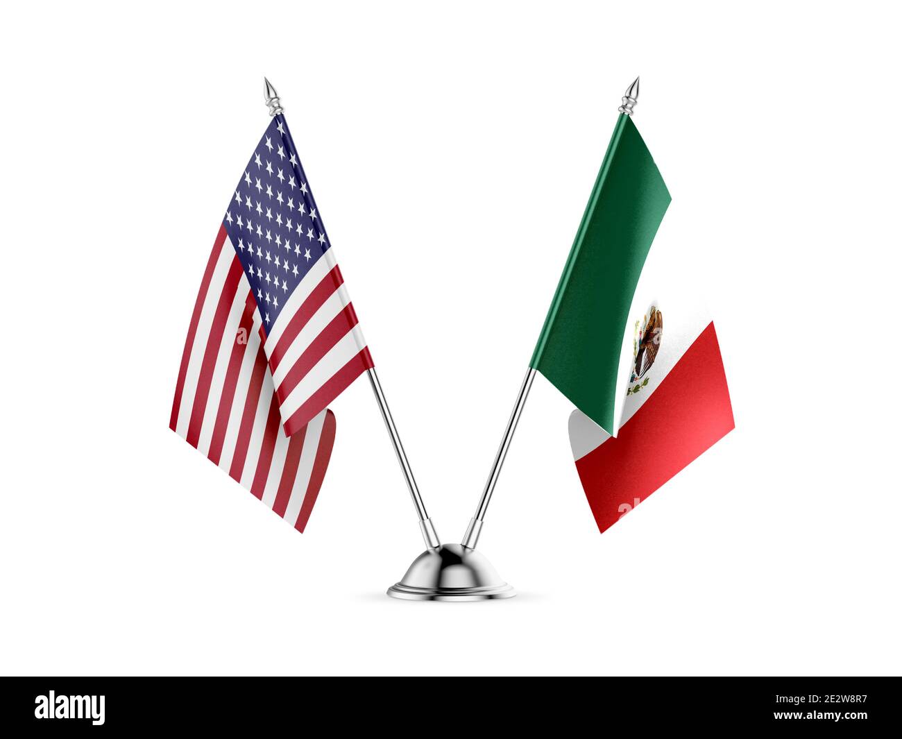 Schreibtisch Fahnen, Vereinigten Staaten von Amerika und Mexiko, auf weißem Hintergrund. 3D-Bild Stockfoto