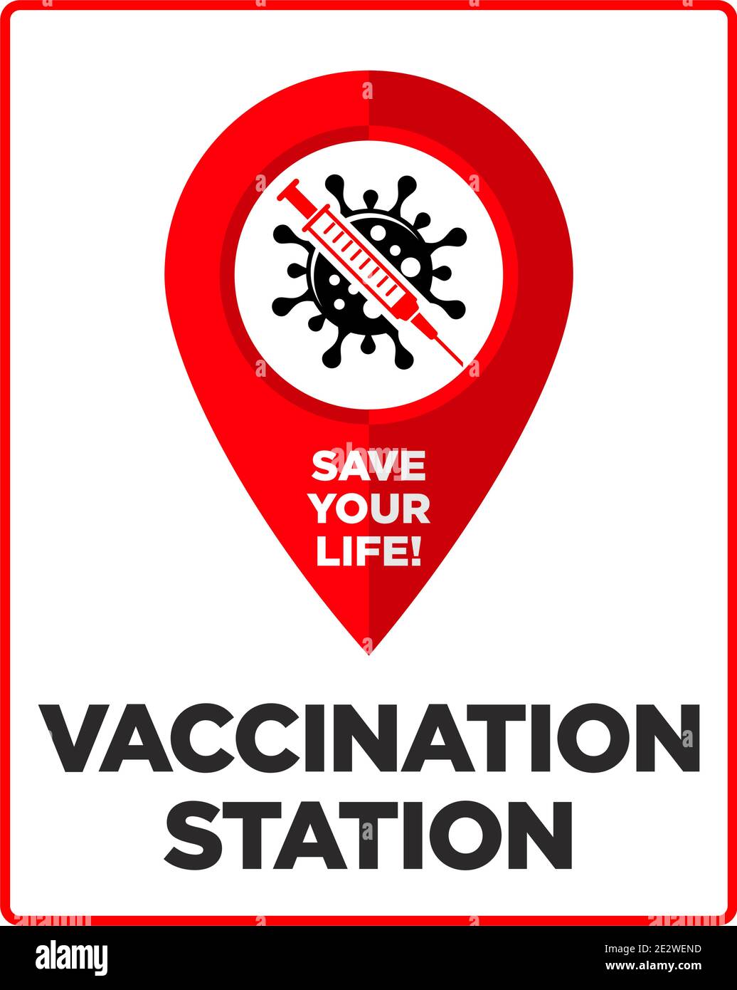 Impfstation Zeichen für Krankenhäuser und medizinische Einrichtungen, die Impfstoffe gegen COVID-19 verabreichen. Vektor auf transparentem Hintergrund Stock Vektor