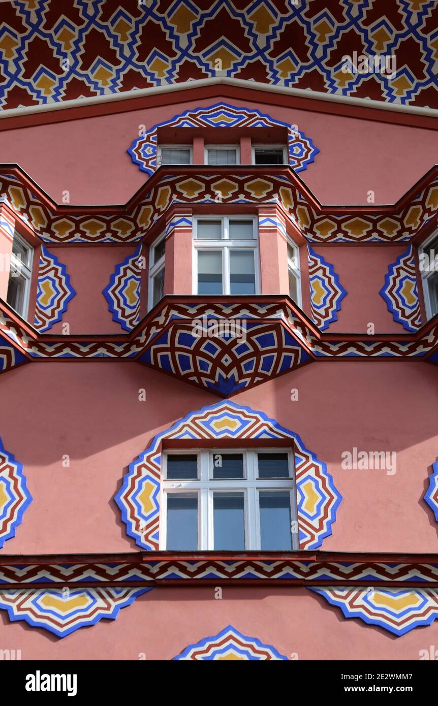 Nahaufnahme des Vurnik-Hauses in Ljubljana Stockfoto