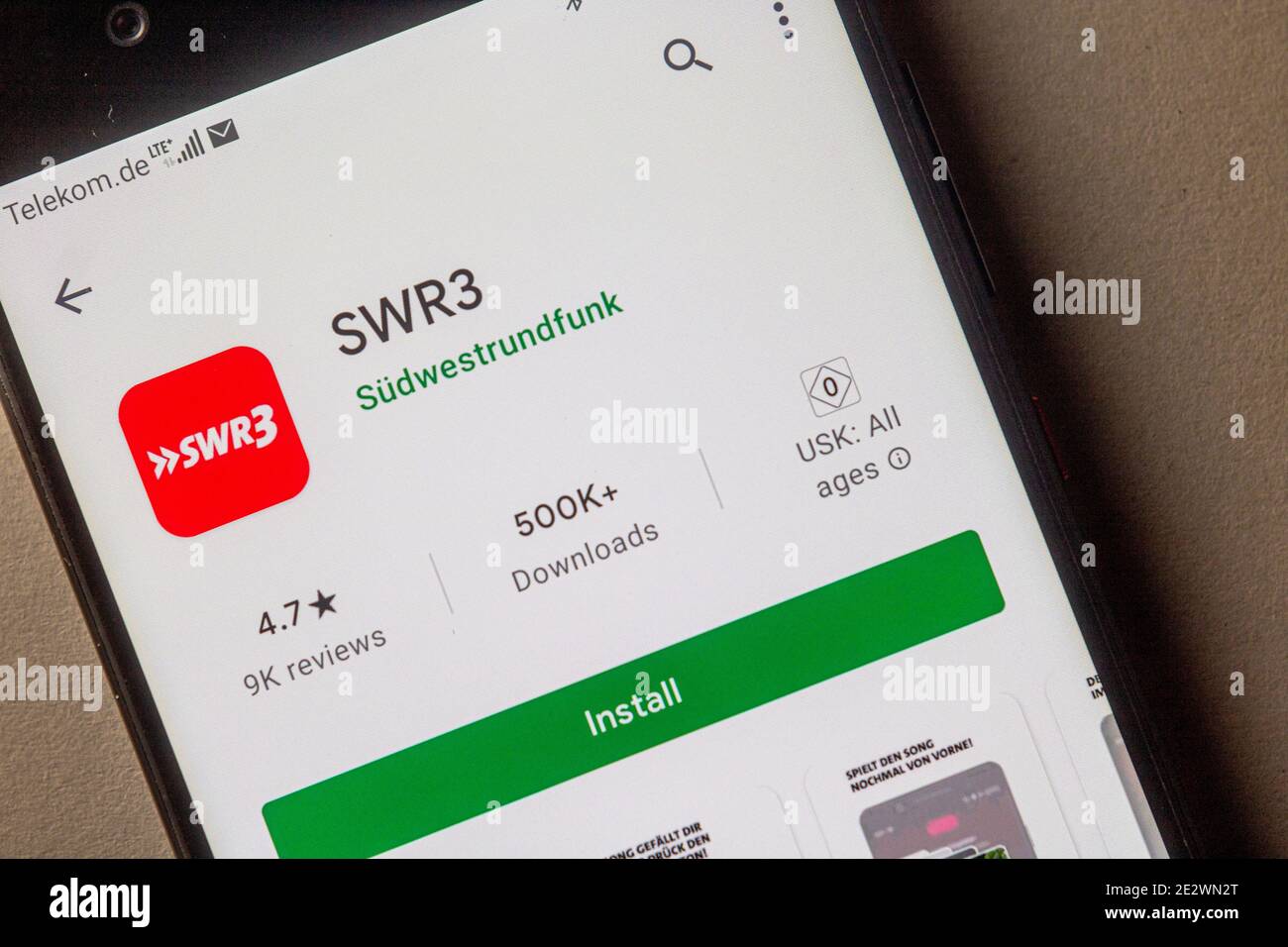 Neckargemüend, Deutschland: 15. Januar 2021: App-Icon von 'SWR3', einem Radiosender des Südwestrundfunks (SWR), einem regionalen deutschen p Stockfoto